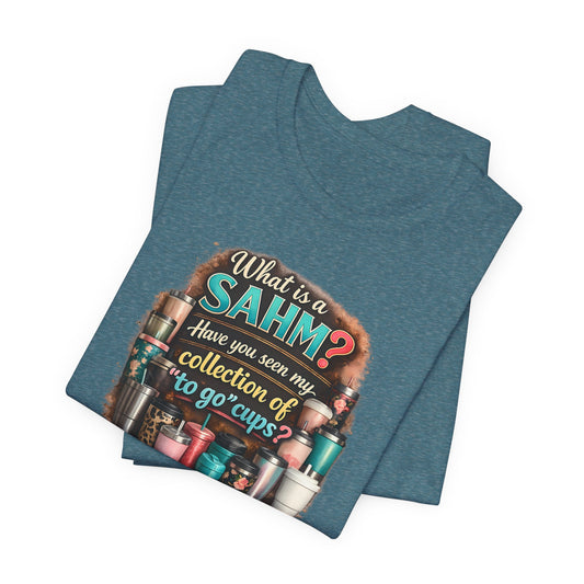 Stay at home mom coffee graphic t-shirt flat lay