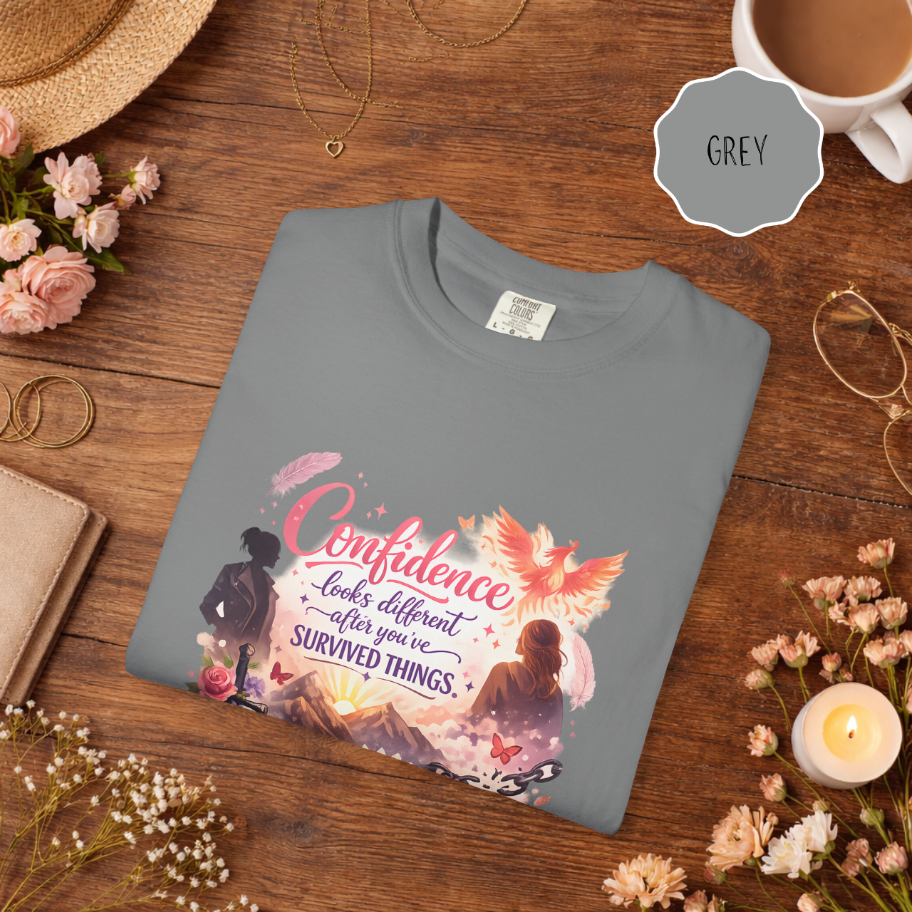 Survivor Empowerment Shirt – Confidence Looks Different After You’ve Survived Things Phoenix Graphic Tee
