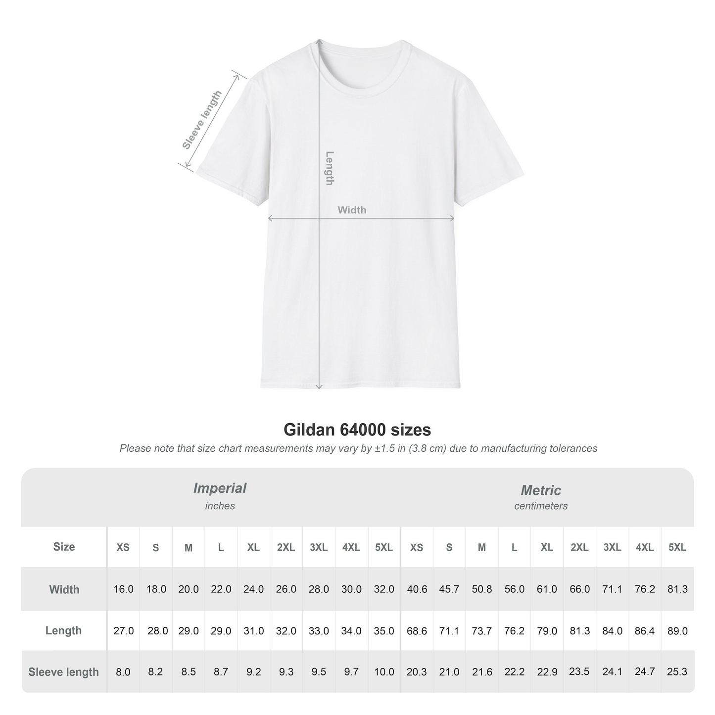 unisex t shirt size chart for accurate sizing reference
