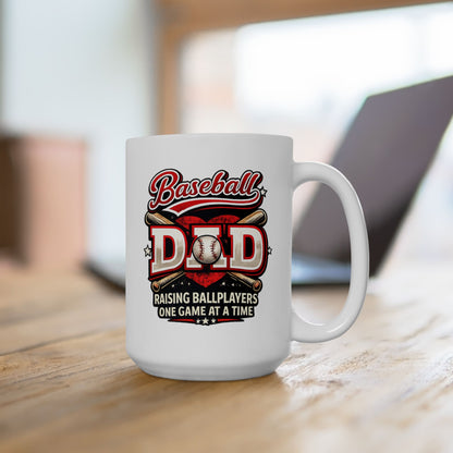 Baseball Dad coffee mug used for morning coffee during baseball season