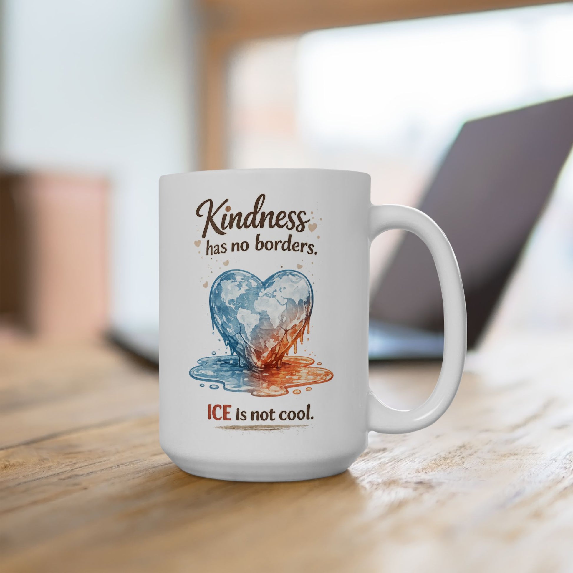 White ceramic social justice mug kindness has no borders