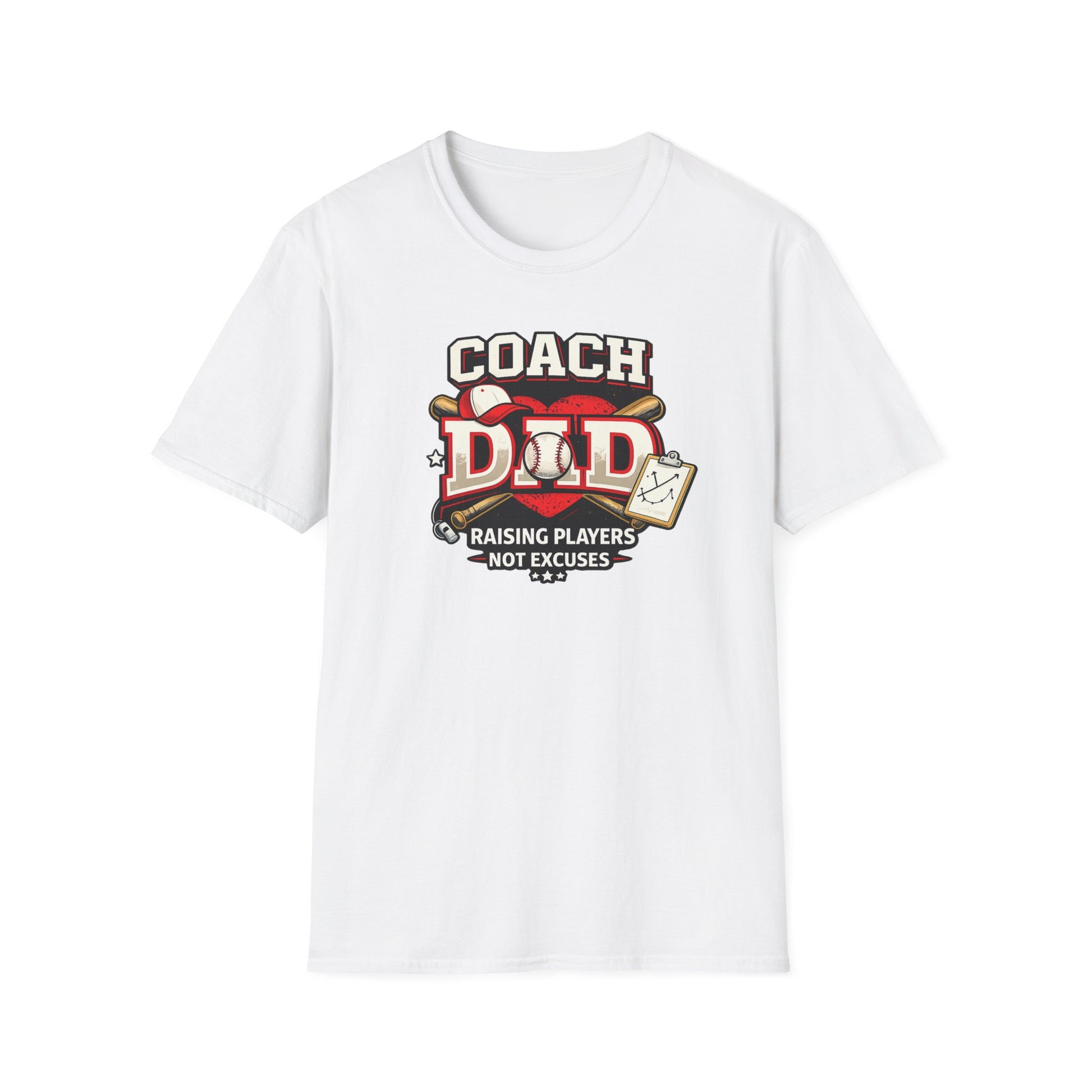 white baseball coach dad shirt varsity-style baseball graphic