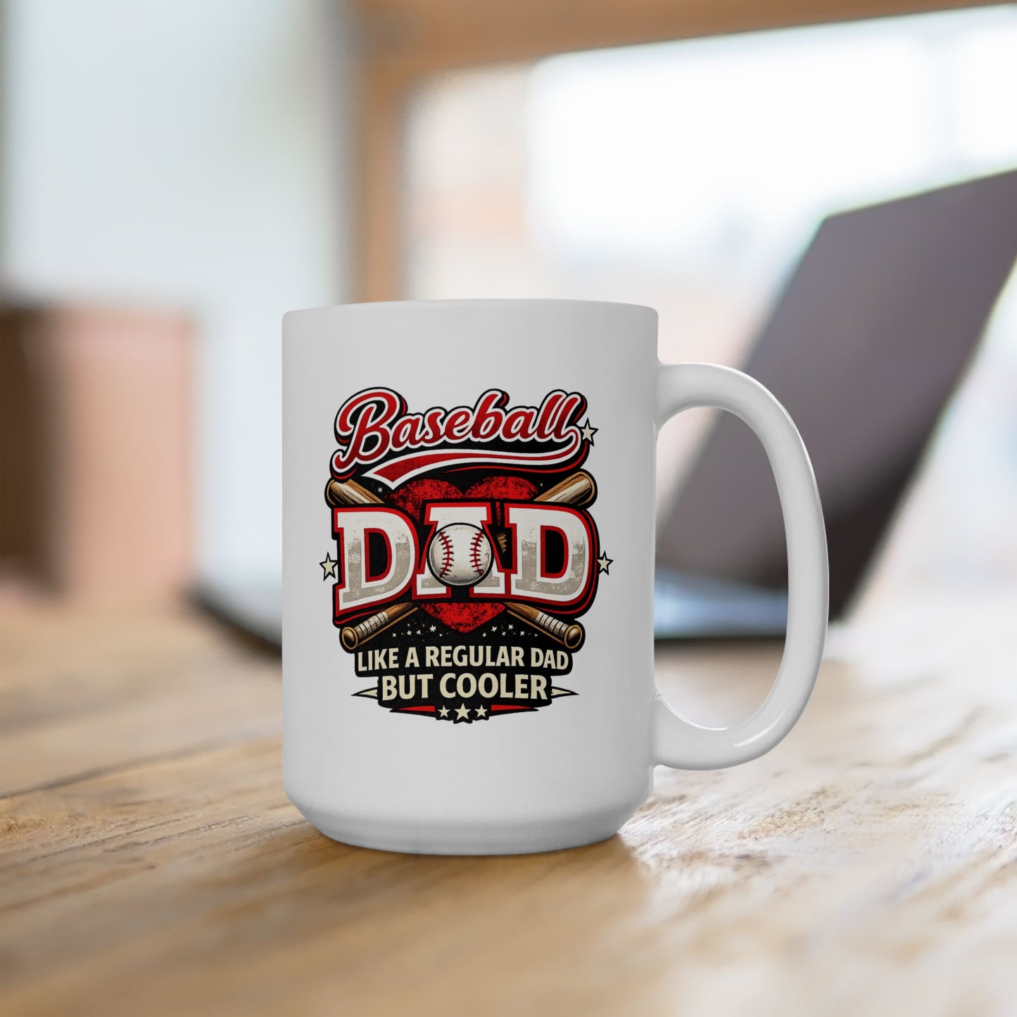 Baseball dad mug filled with coffee, perfect for game days, early practices, and sports dads