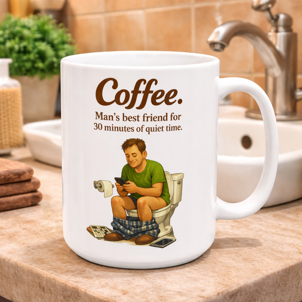 Coffee Is Man’s Best Friend | Funny Bathroom Humor Coffee Mug