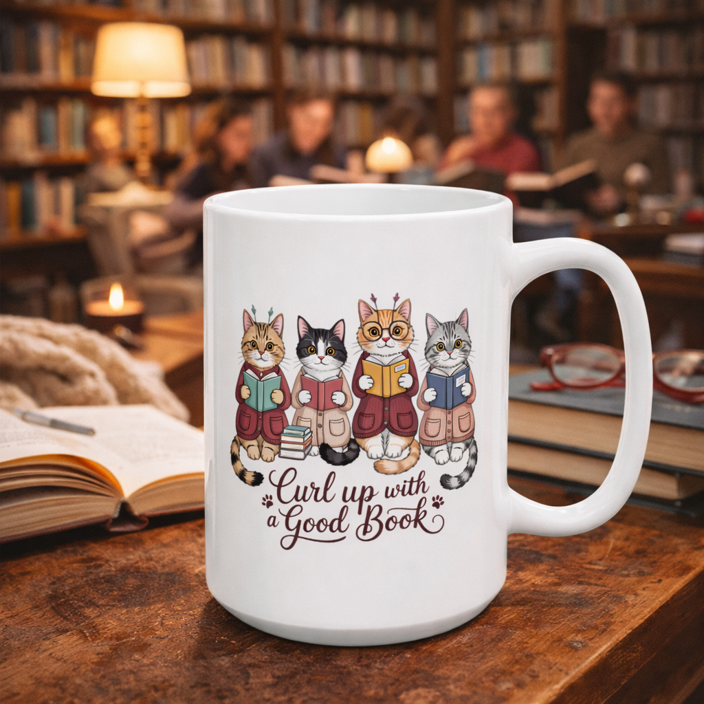 Curl Up With a Good Book Book Lover Cat Coffee Mug