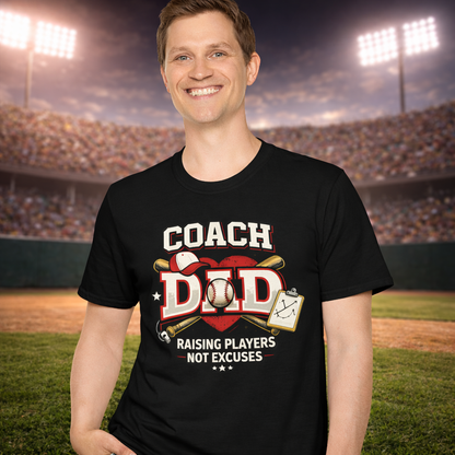 Baseball coach dad t-shirt worn by male model at ballfield