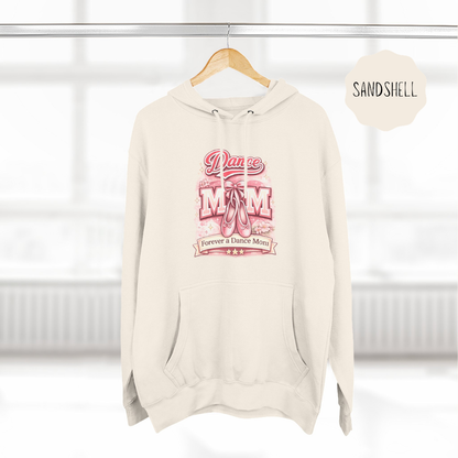Sandshell dance mom hoodie hanging on wooden hanger with ballet themed illustrated design.