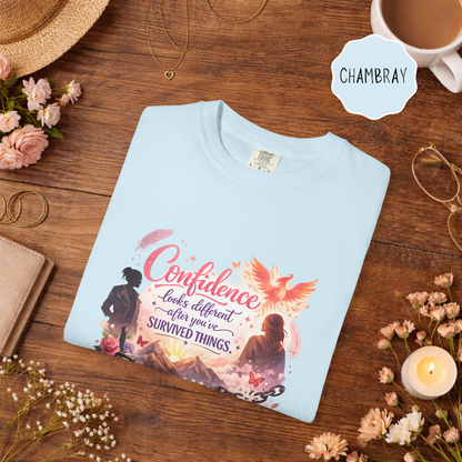 Survivor Empowerment Shirt – Confidence Looks Different After You’ve Survived Things Phoenix Graphic Tee
