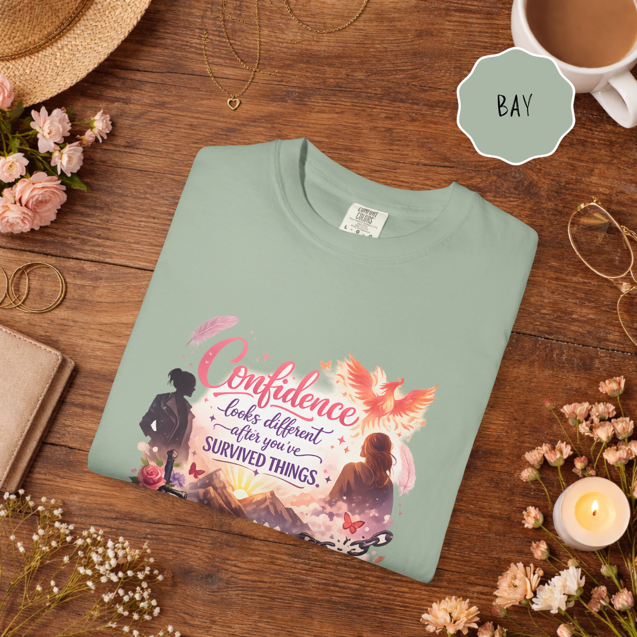 mint green womens motivational graphic tee confidence survivor quote design