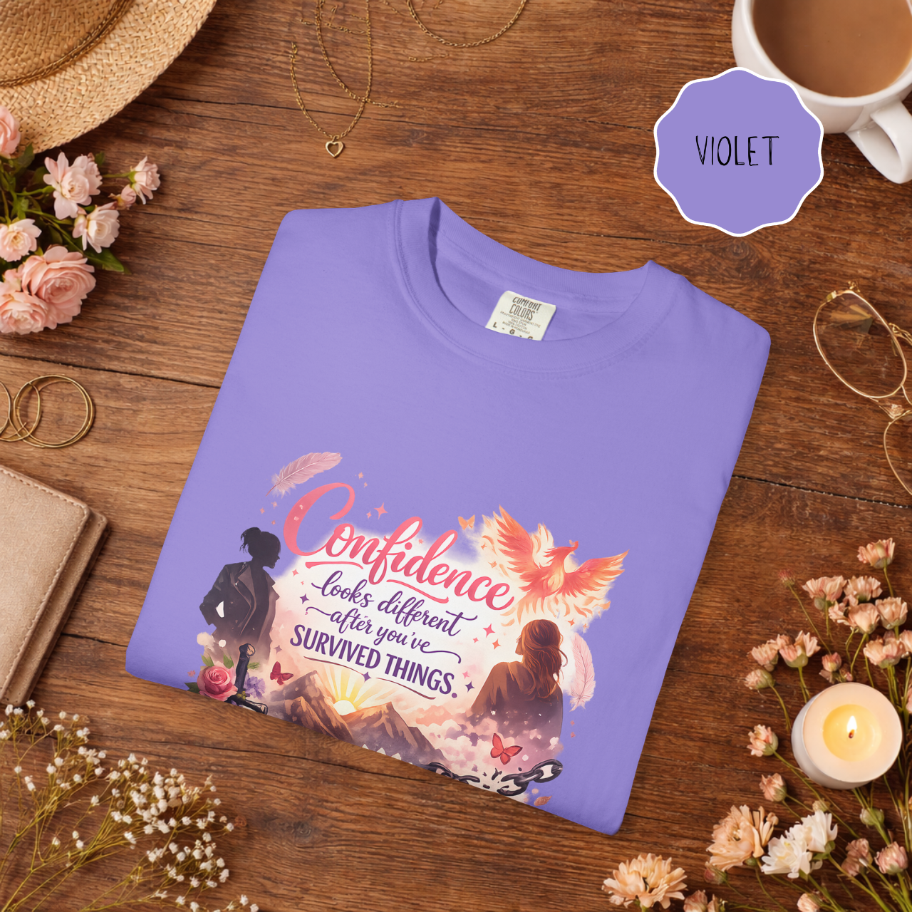 Survivor Empowerment Shirt – Confidence Looks Different After You’ve Survived Things Phoenix Graphic Tee
