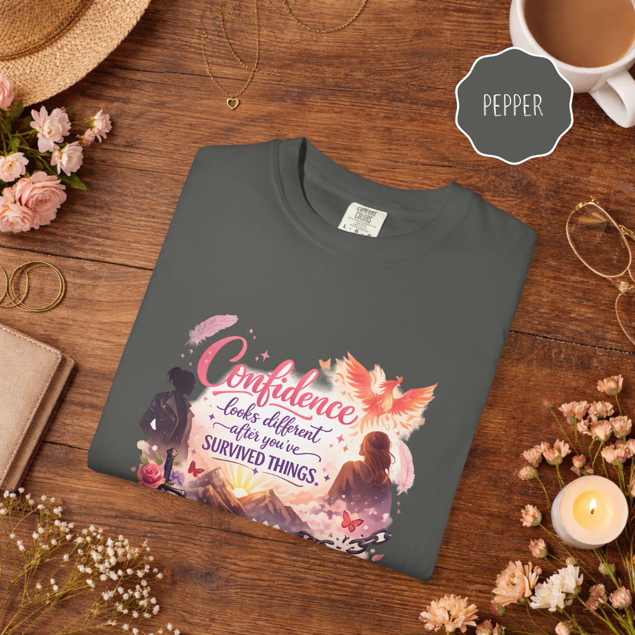 Survivor Empowerment Shirt – Confidence Looks Different After You’ve Survived Things Phoenix Graphic Tee