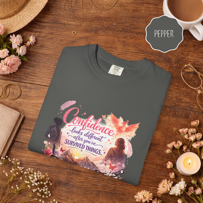 Survivor Empowerment Shirt – Confidence Looks Different After You’ve Survived Things Phoenix Graphic Tee