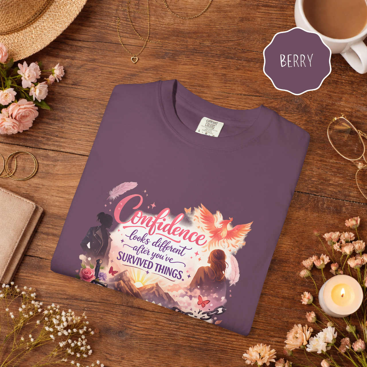 berry purple survivor strength shirt confidence looks different inspirational tee