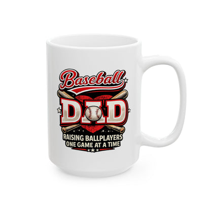 Close-up of Baseball Dad coffee mug design with bold baseball typography