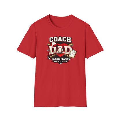 baseball Sports dad red  shirt Raising Players Not Excuses close-up print detail