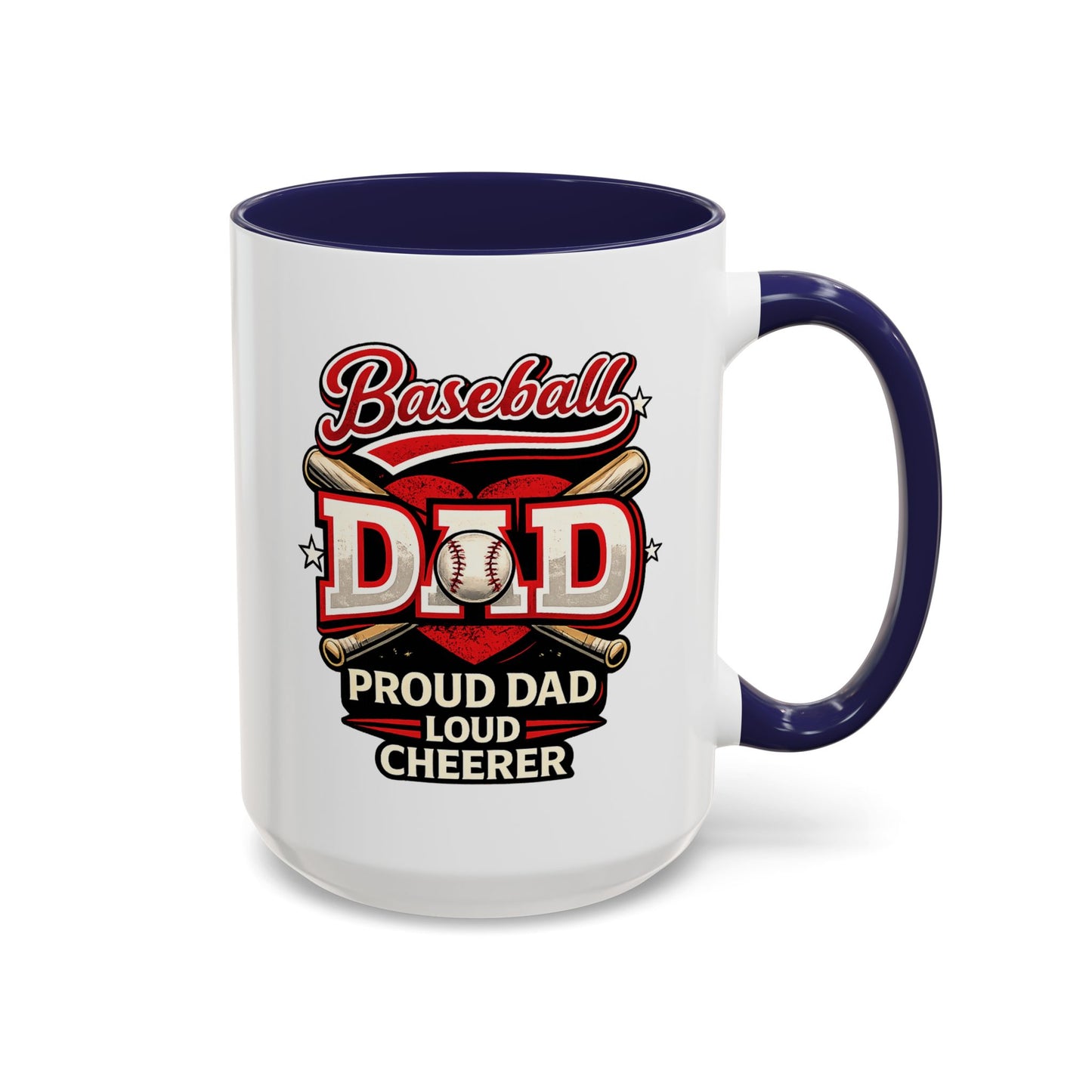 Baseball dad coffee mug with “Proud Loud Cheerer” design