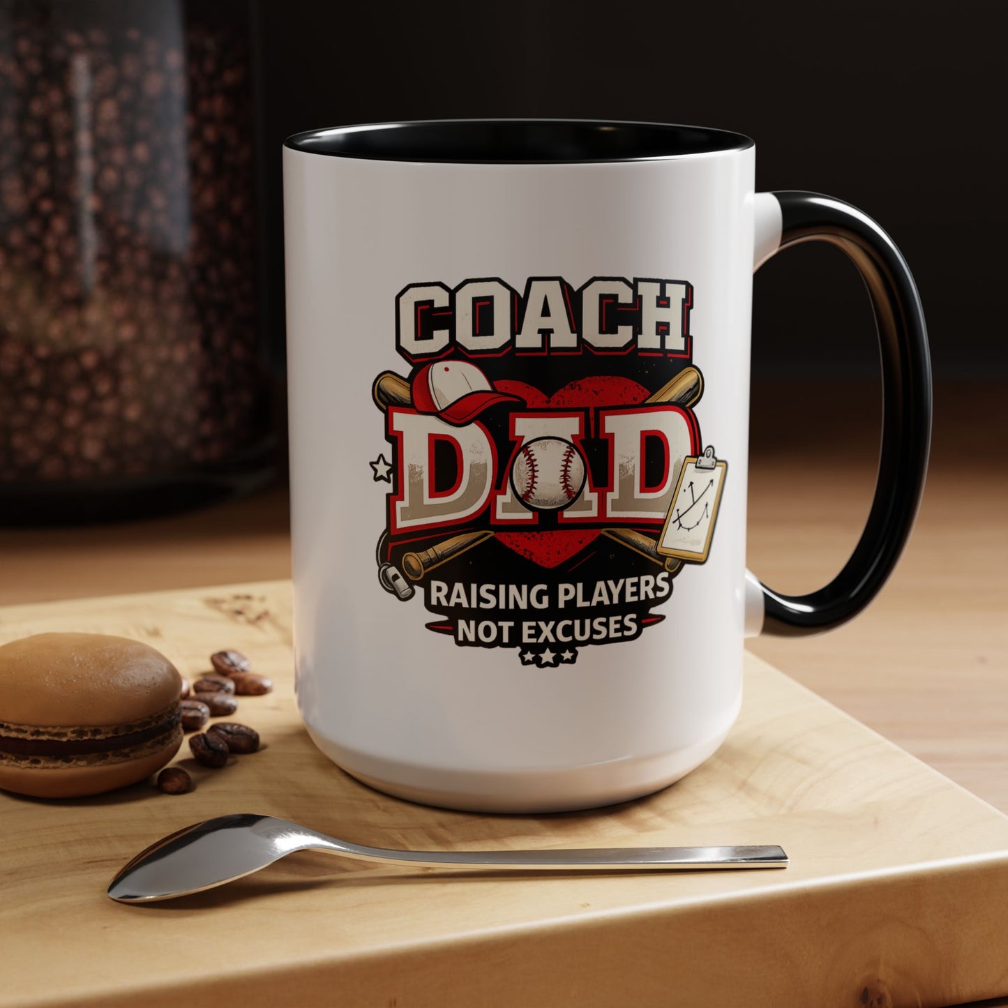 Raising Players Not Excuses Baseball Dad Coach Coffee Mug