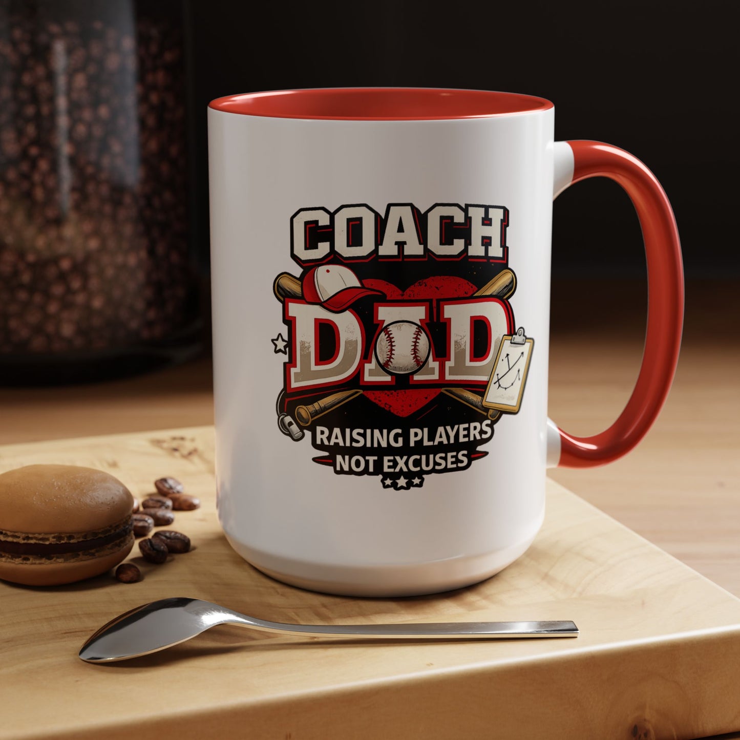 Raising Players Not Excuses Baseball Dad Coach Coffee Mug