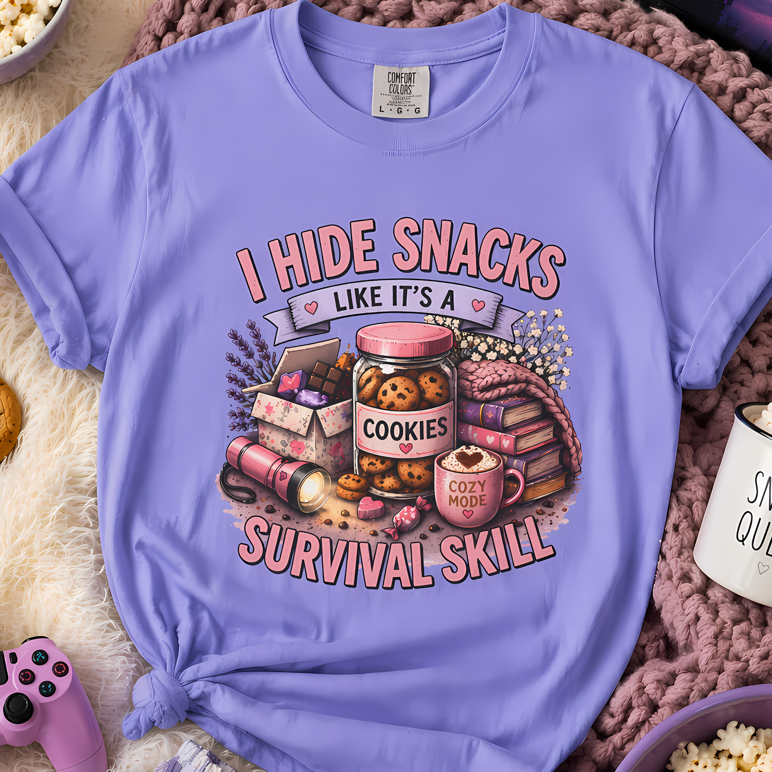 funny snack shirt i hide snacks survival skill purple tee
