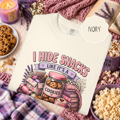 Funny Snack Shirt I Hide Snacks Tee, Cozy Aesthetic Foodie Graphic