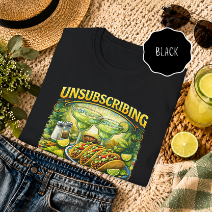 black margarita lover shirt with taco design in casual fiesta style flat lay