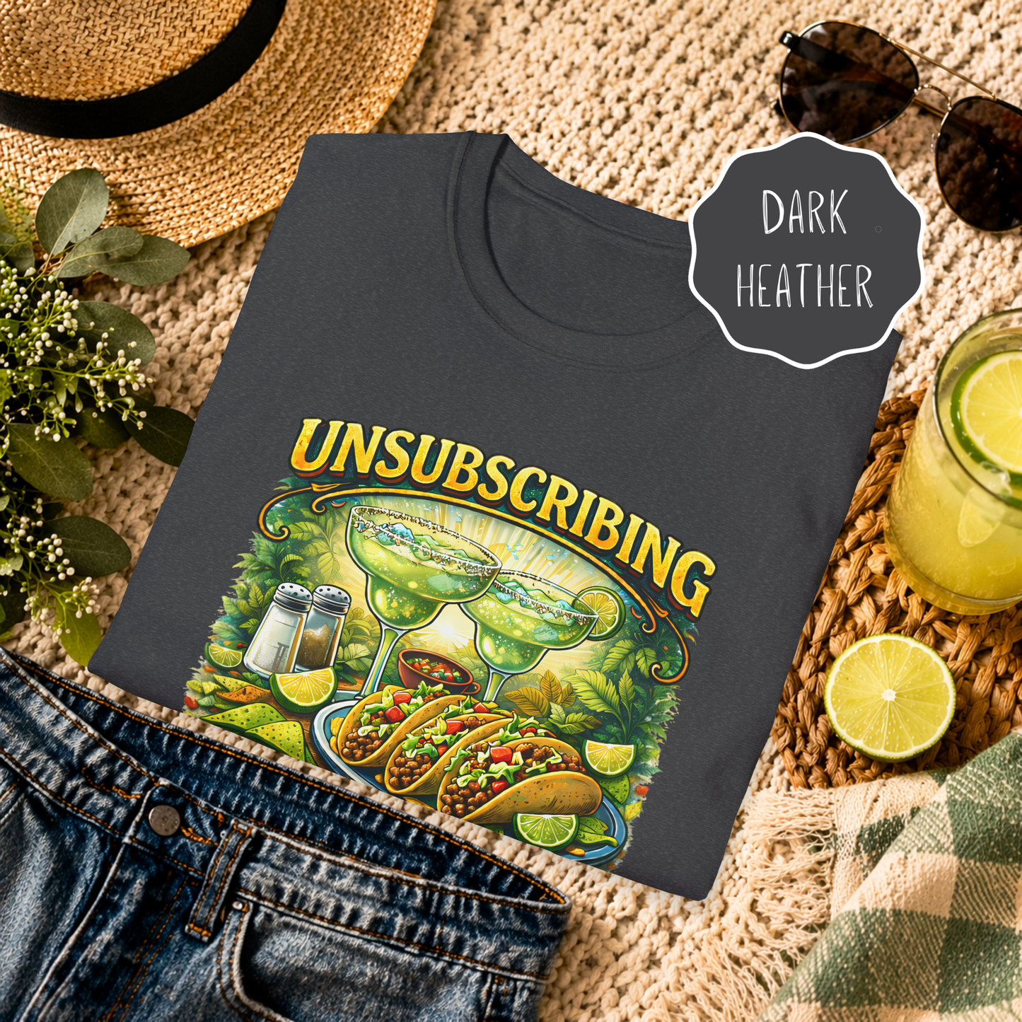 dark heather taco tuesday shirt with margarita design casual drinking humor tee