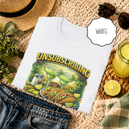 white taco tuesday shirt with margarita graphic styled with summer drink and beach accessories